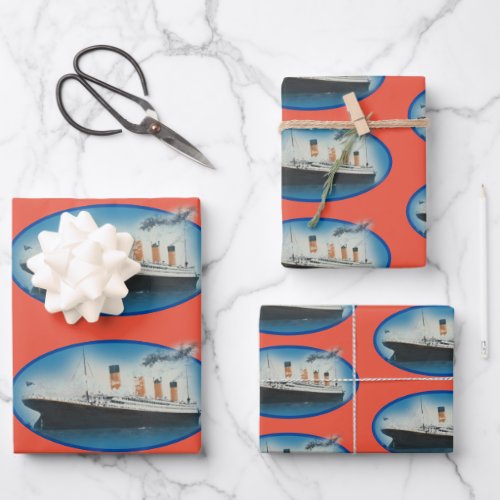 Titanic Orange Birthday Ship Wrapping Paper Sheets