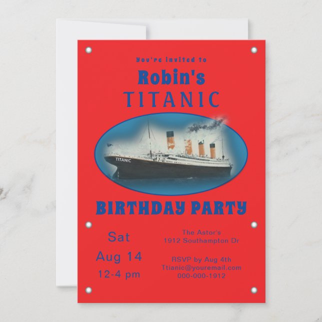 Titanic Red Birthday Invitation (Front)