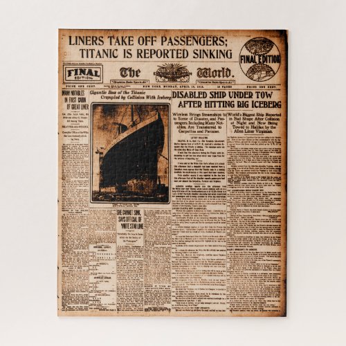 Titanic Reported Sinking World News 1912 Jigsaw Puzzle