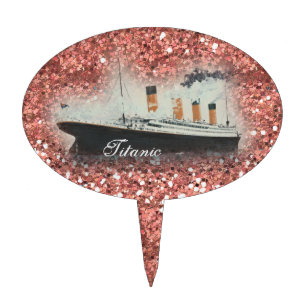 Titanic Rose Gold Glitter White Star Line Ship Cake Topper