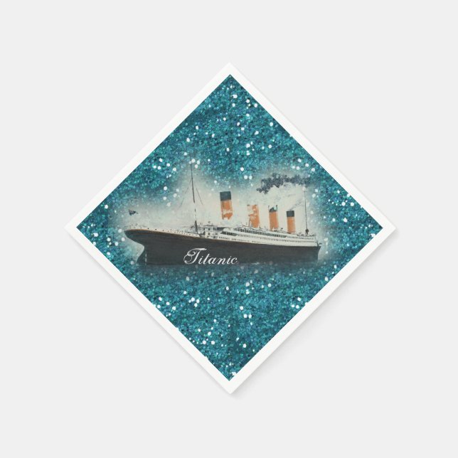 Titanic Sapphire Glitter Glam White Star Line Ship Napkins (Corner)