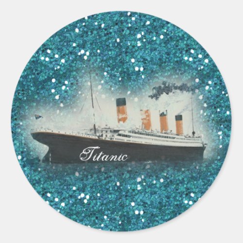 Titanic Sapphire Glitter White Star Line Ship Classic Round Sticker