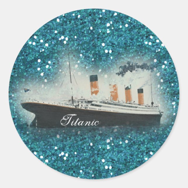 Titanic Sapphire Glitter White Star Line Ship Classic Round Sticker (Front)