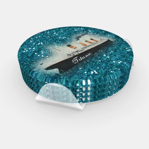Titanic Sapphire Glitter White Star Line Ship Coaster Set