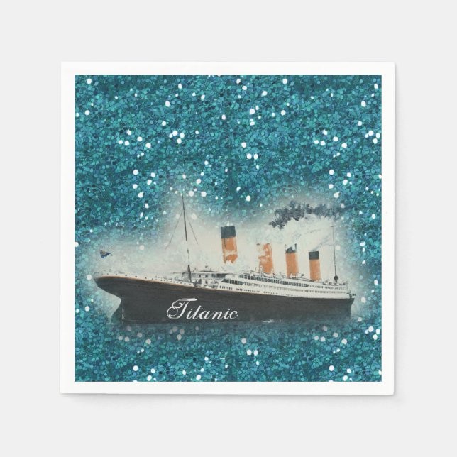 Titanic Sapphire Glitter White Star Line Ship Napkins (Front)