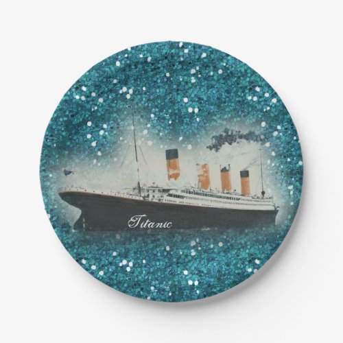 Titanic Sapphire Glitter White Star Line Ship Paper Plates