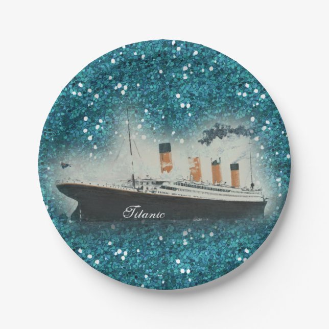 Titanic Sapphire Glitter White Star Line Ship Paper Plates (Front)
