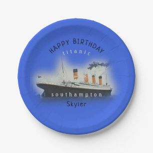 Titanic Ship Happy Birthday Name Marine Blue Paper Plates