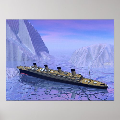 Titanic ship sinking _ 3D render Poster