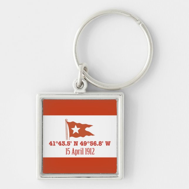 Titanic Sinking GPS Coordinates & White Star Flag Keychain (Front)