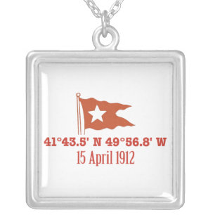 Titanic Sinking GPS Coordinates & White Star Flag Silver Plated Necklace