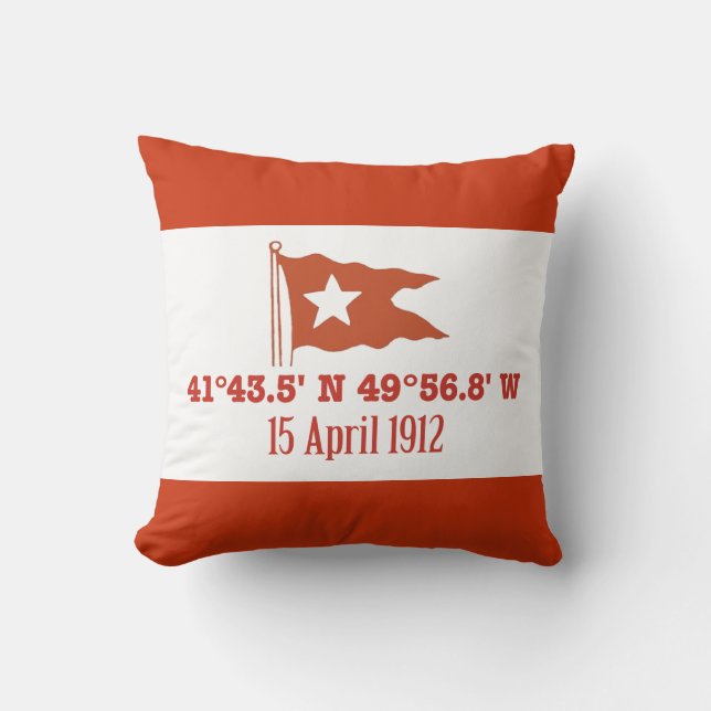 Titanic Sinking GPS Coordinates & White Star Flag Throw Pillow (Front)