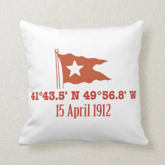 Titanic Sinking GPS Coordinates & White Star Flag Throw Pillow