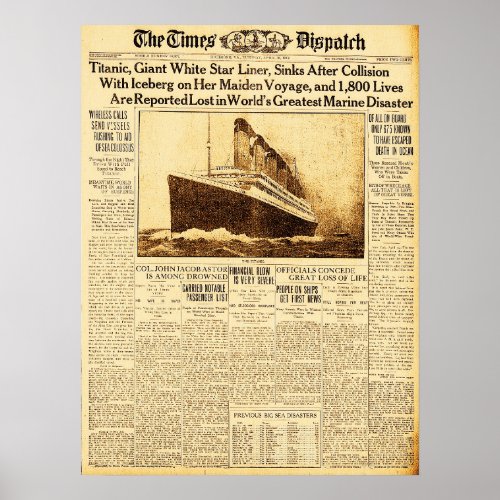 Titanic Sinks After Collision With Iceberg 1912 Poster
