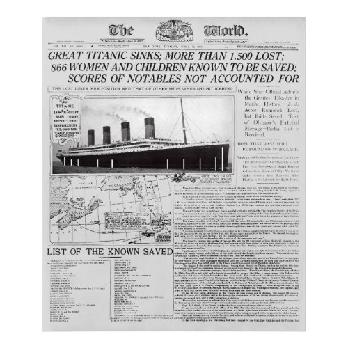 TITANIC SINKS _ Frontpage News Worldwide 1912 Photo Print