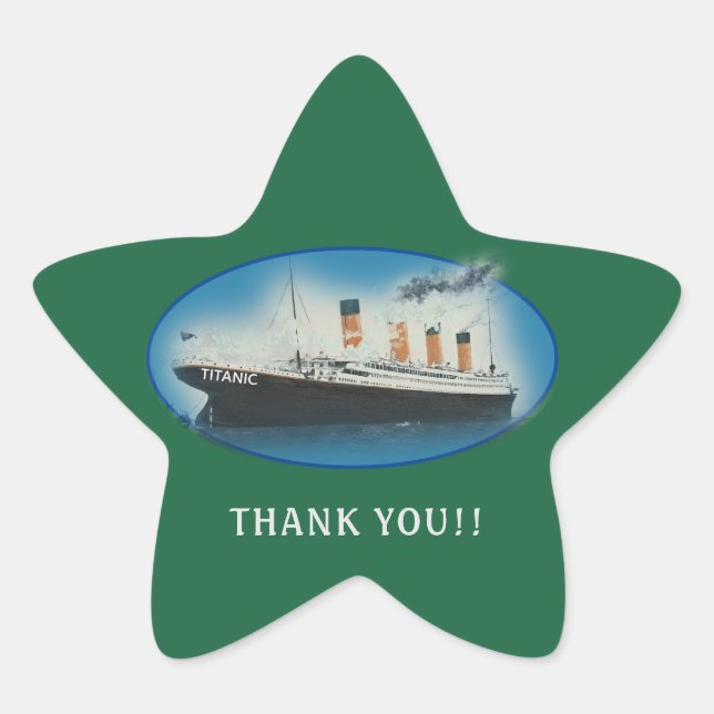 Titanic Thank You Green Favor  Star Sticker (Front)