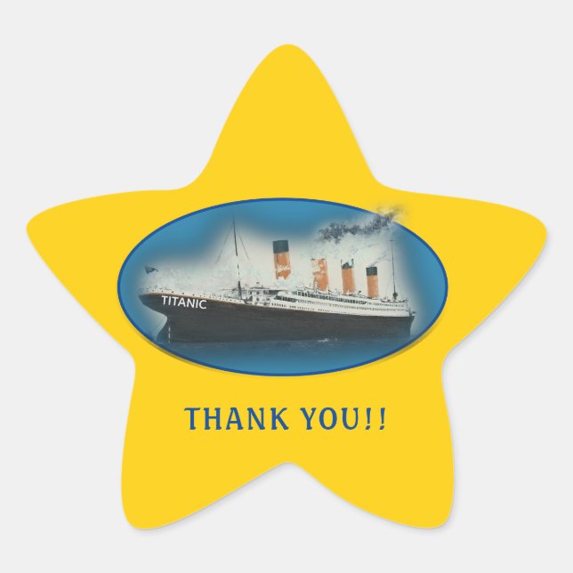 Titanic Thank You Yellow Favor Star Sticker (Front)