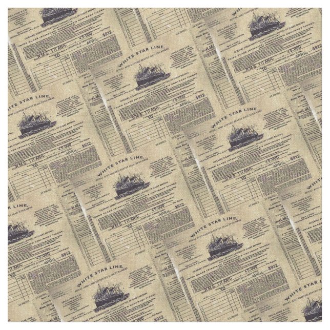 Titanic Tiled Passenger Ticket Image Fabric (Close Up)