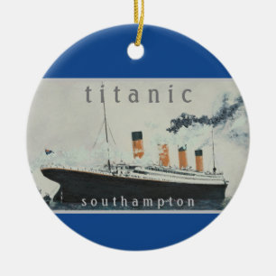 TITANIC Vintage Blue White Star Line Ship Ceramic Ornament