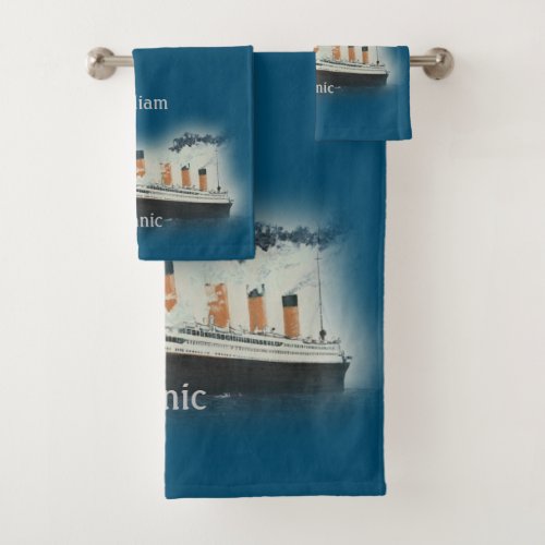 Titanic Vintage Dark Blue Sea White Star Line Ship Bath Towel Set