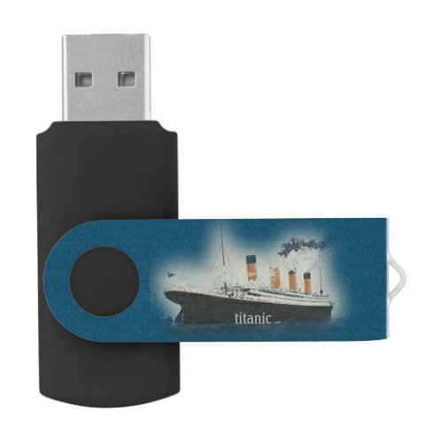 Titanic Vintage Dark Blue Sea White Star Line Ship Flash Drive