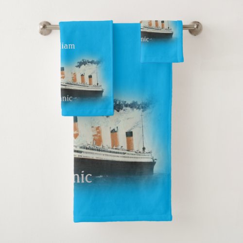Titanic Vintage Ocean Blue White Star Line Ship Bath Towel Set