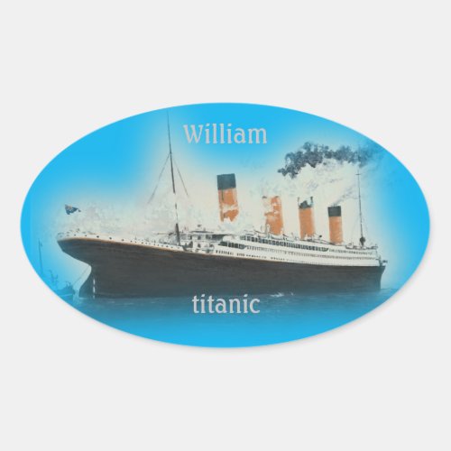 Titanic Vintage Ocean Blue White Star Line Ship Oval Sticker