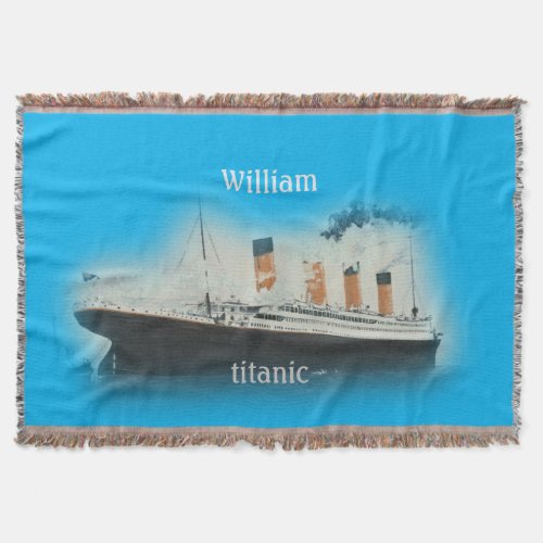 Titanic Vintage Ocean Blue White Star Line Ship Throw Blanket