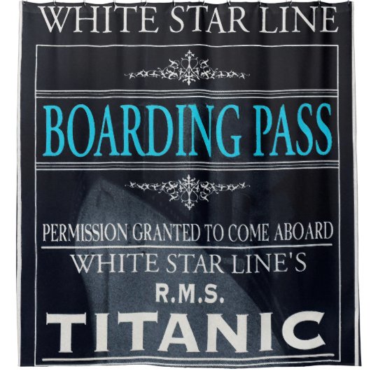 Titanic White Star Line Boarding Pass Dark Shower Curtain