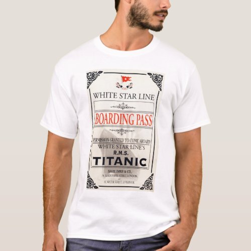 Titanic White Star Line Boarding Pass T_Shirt