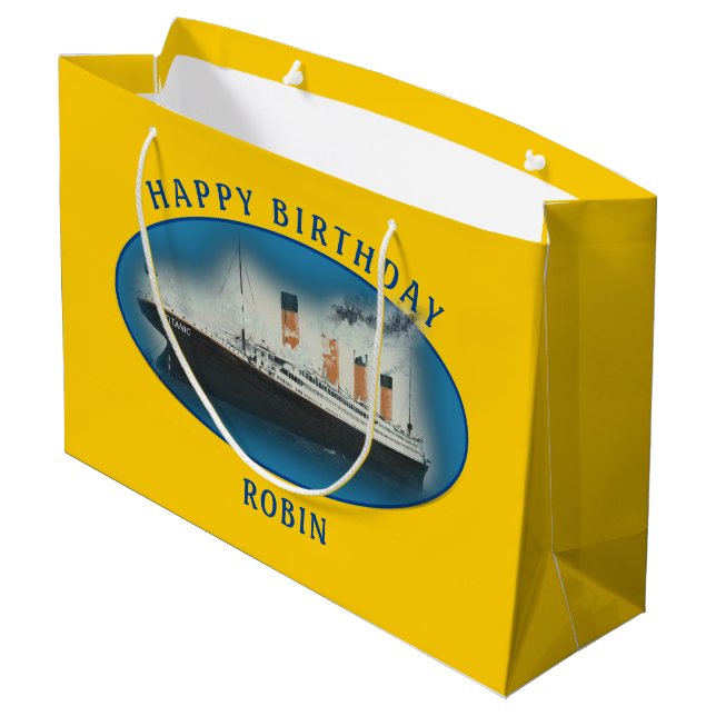 Titanic Yellow Birthday Large Gift Bag (Back Angled)