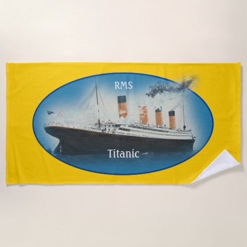 Titanic Yellow Maritime White Star Line Ship  Beach Towel