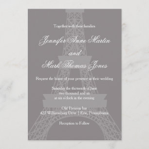 Titanium and White Paris Eiffel Tower Wedding Invitation
