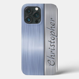 Titanium blue and Silver Stainless Steel Print iPhone 13 Pro Case