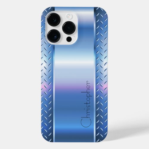 Titanium Blue Silver Stainless Steel Print iPhone 14 Pro Max Case