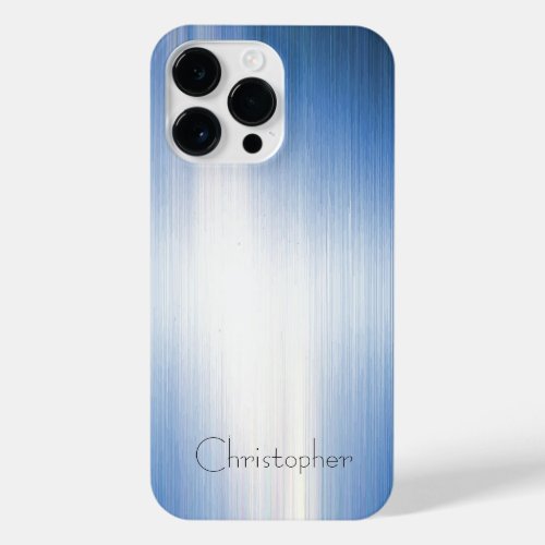 Titanium Blue Silver Stainless Steel Print iPhone 14 Pro Max Case