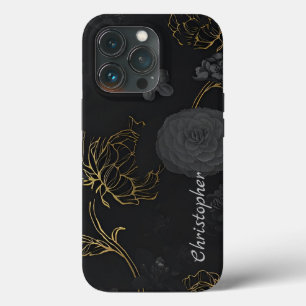 Titanium flowers Shiny Stainless Steel Metal iPhone 13 Pro Case