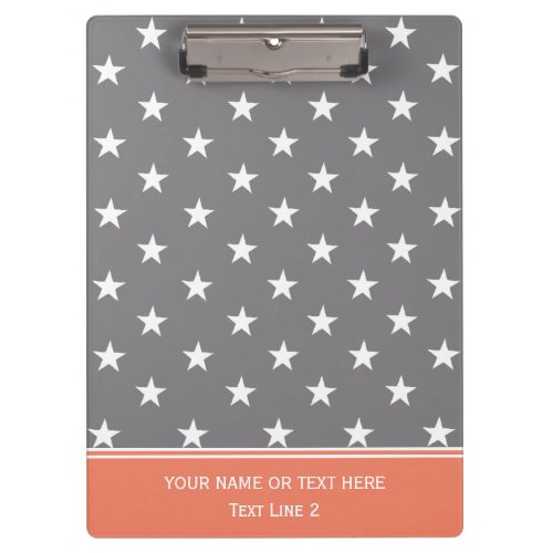 Titanium Grey  Salmon Pinkish Orange White Stars Clipboard