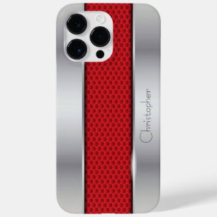 Titanium Red Silver Stainless Steel Print Case-Mate iPhone 14 Pro Max Case