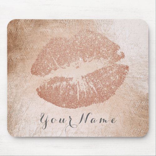 Titanium Rose Gold Metal Name Makeup Lips Kiss Mouse Pad