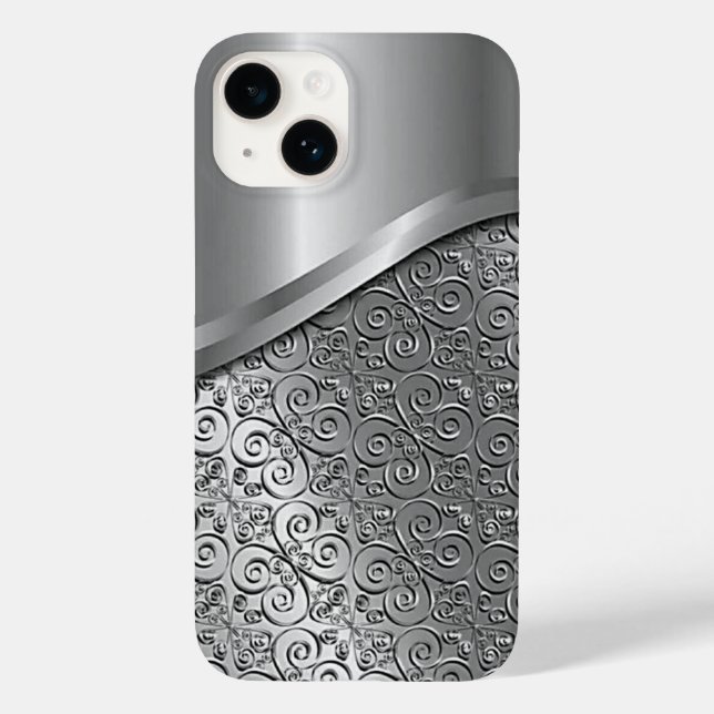 Titanium Silver Stainless Steel Print iphone 15 Case-Mate iPhone Case (Back)