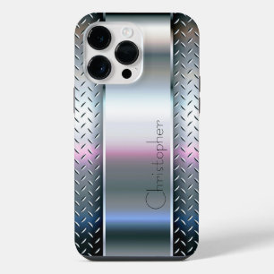 Titanium Silver Stainless Steel Print iPhone 14 Pro Max Case