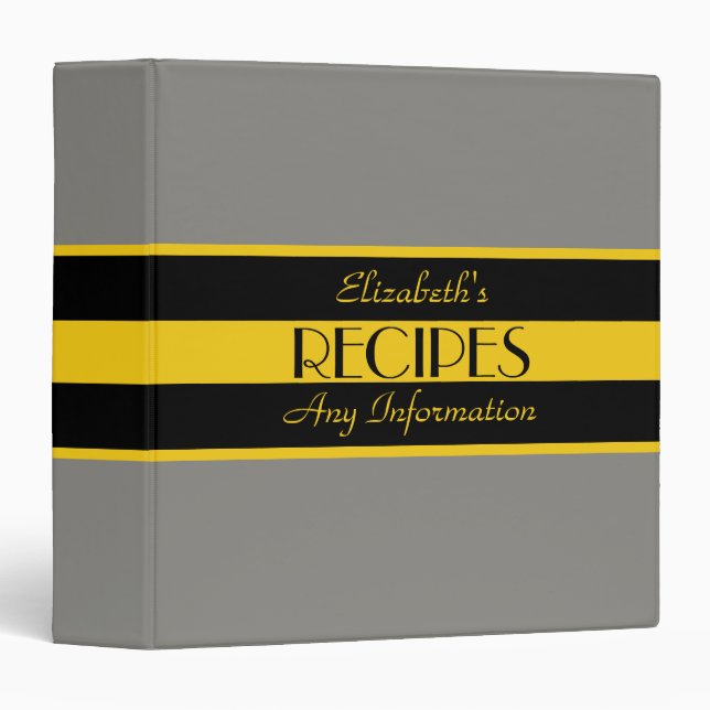 Titanium Solid Color Modern Black Recipes 3 Ring Binder (Front/Spine)