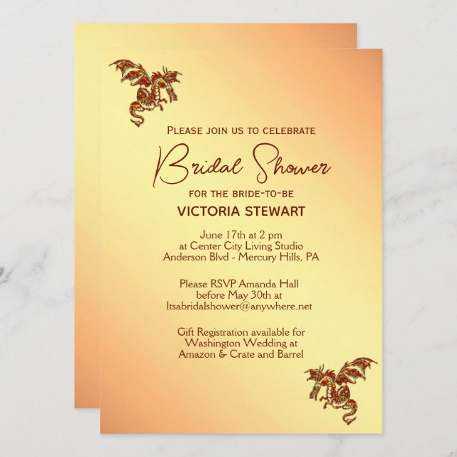 Titian Dragon Fantasy Bridal Shower Invitation (Front/Back)