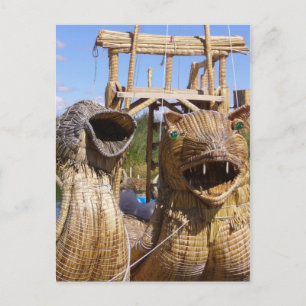 titicaca boat faces postcard