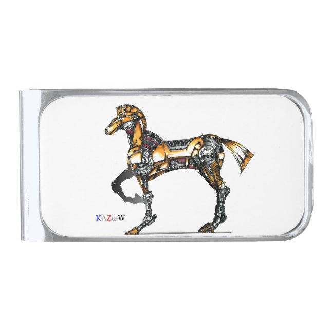 Title 00000 "Machine Horse" Silver Finish Money Clip (Front)