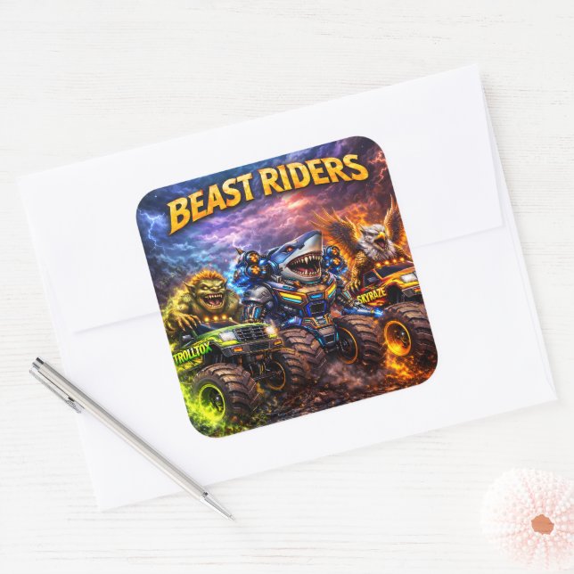 Title beast Rider squad six pack premium monster t Square Sticker (Envelope)