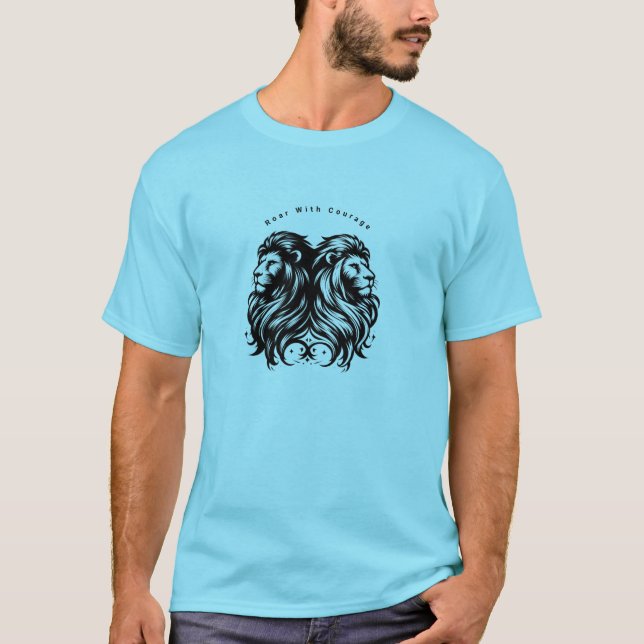 Title: Blue T-Shirt with Twin Lions and 'Roar with (Front)