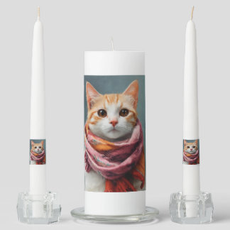 Title: Charming Cat with a Cozy Scarf Unity Candle Set
