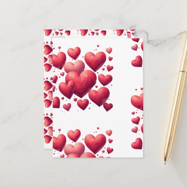 Title: Crimson Hearts & Red Romance Postcard (Front/Back In Situ)
